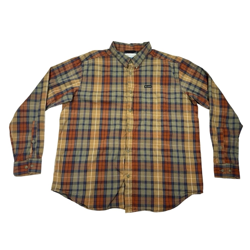 Columbia Button Up Shirt Mens Size XL Rapid Rivers II Tan Plaid Long Sleeve - Picture 1 of 6